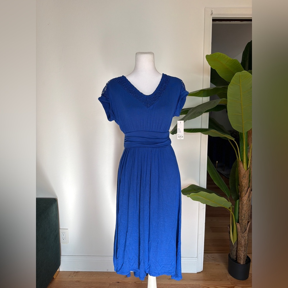 Apt. 9 Royal Blue V-Neck Midi Dress with Waist Sash